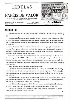 Boletim APCPV nº4 - Janeiro de 1988