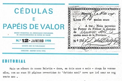 Boletim Trimestral da APCPV Edição Nº 12 - Janeiro de 1990