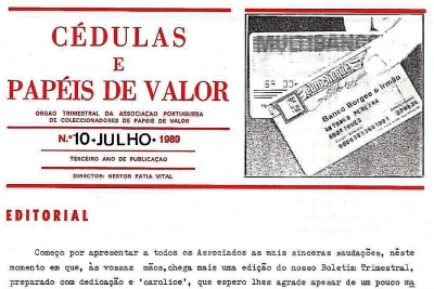 Boletim Trimestral da APCPV Edição Nº 10 - Julho de 1989